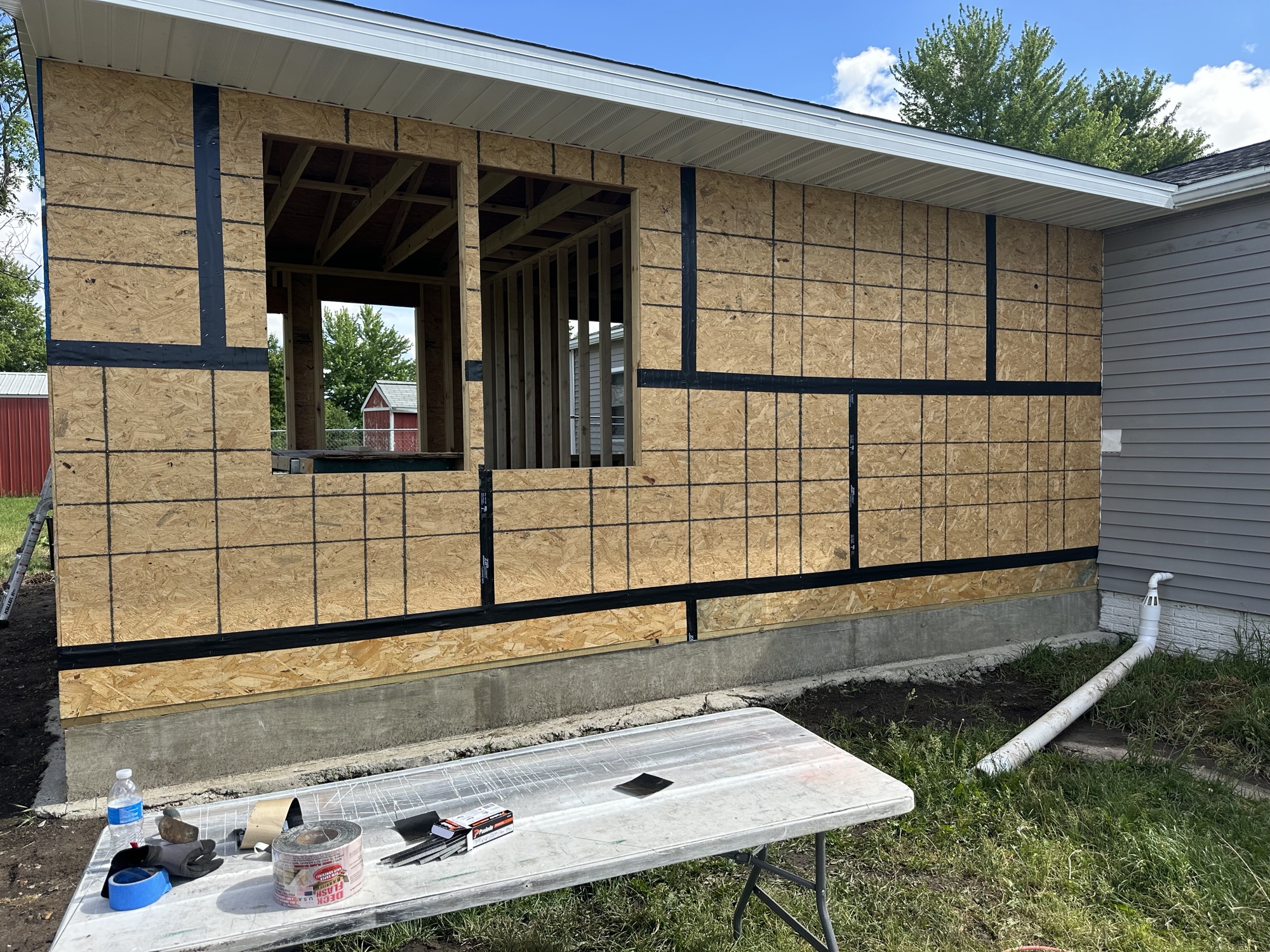 Room addition framed and sheathed in OSB